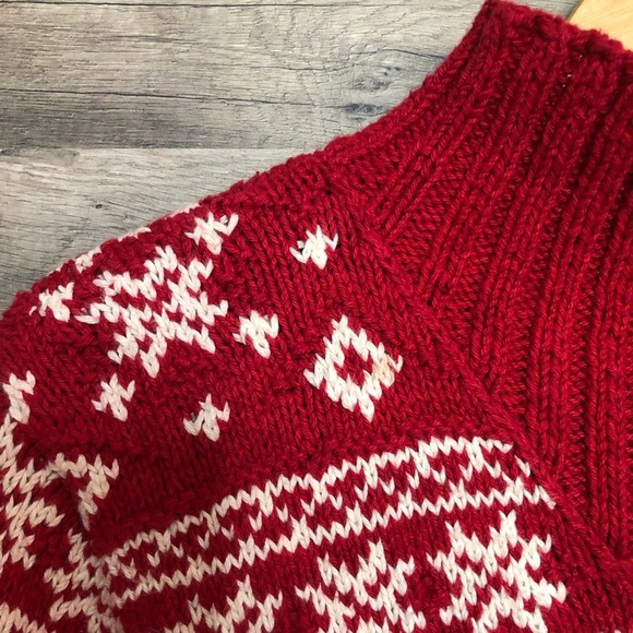 Vintage Cottagecore Red Chunky Knit Festive Snowflake Turtleneck Sweater Small - Picture 8 of 12